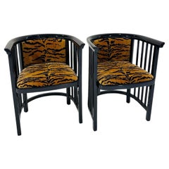 Vintage Josef Hoffmann Style Armchairs in Luigi Bevilacqua Tigre Velvet, Pair