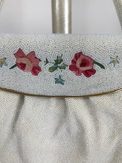 Vintage Josef Pearl with Embroidery Evening Bag Gold Metal Frame 1950s