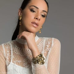 Vintage Joseff Of Hollywood Ornate Cherub & Pearl Cuff Bracelet 1940s