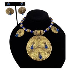 Vintage Joseff of Hollywood Blue Glass Demi Parure 1950's Necklace & Earrings