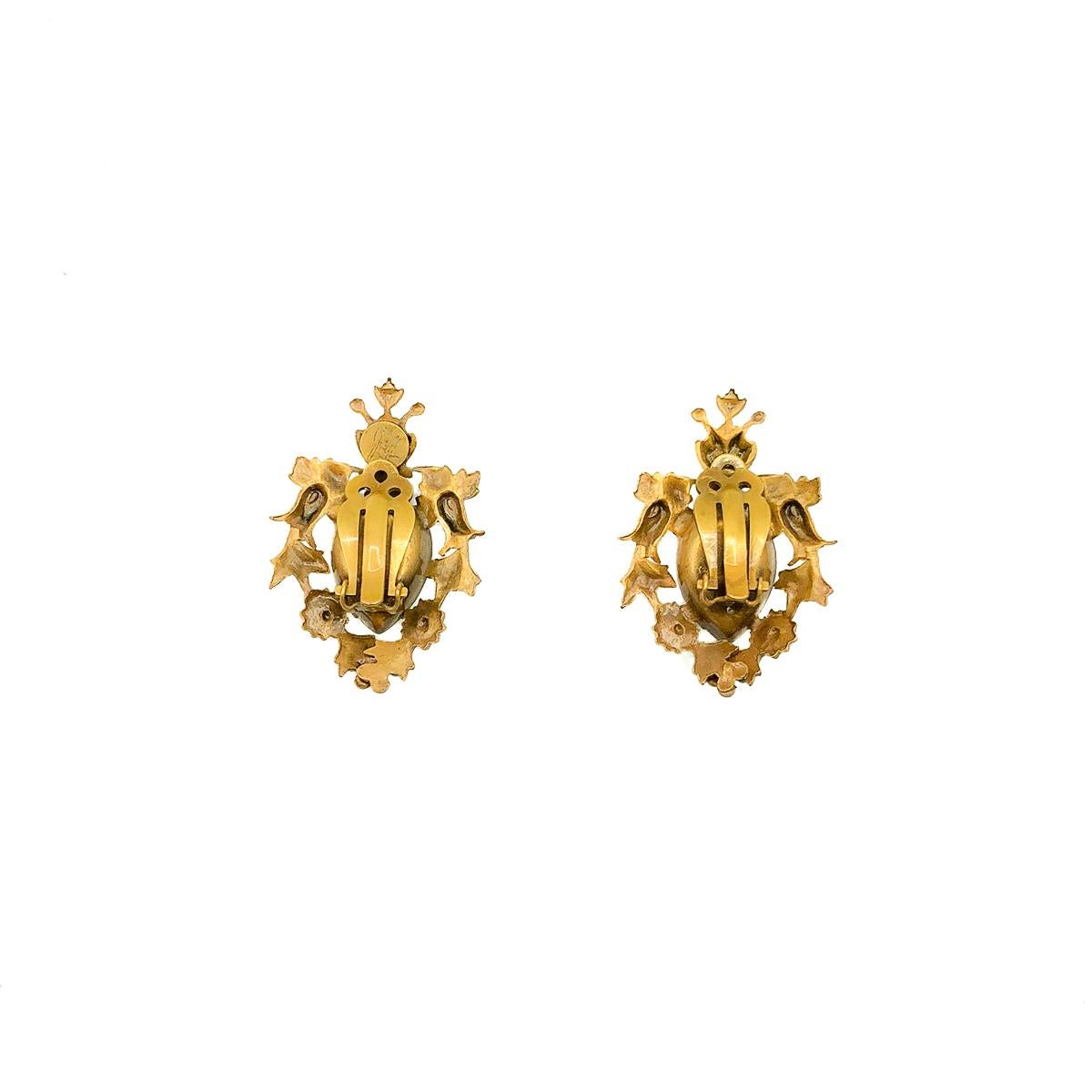 Vintage Joseff of Hollywood Gold & Teardrop Crystal Earrings 1940s 1