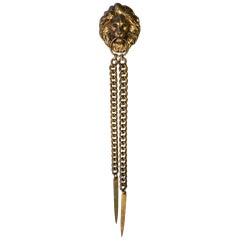 Vintage Joseff of Hollywood Golden Lion Head dagger Brooch 1940s