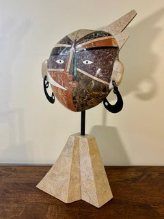 Vintage Joseph A. De Castro Tessellated Stone Mask Sculpture, Philippines