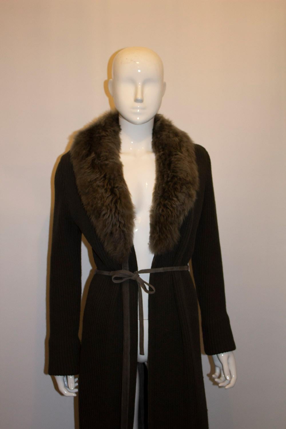 Noir Joseph tricot vert olive vintage  , Sude et  Fur   Veste en vente