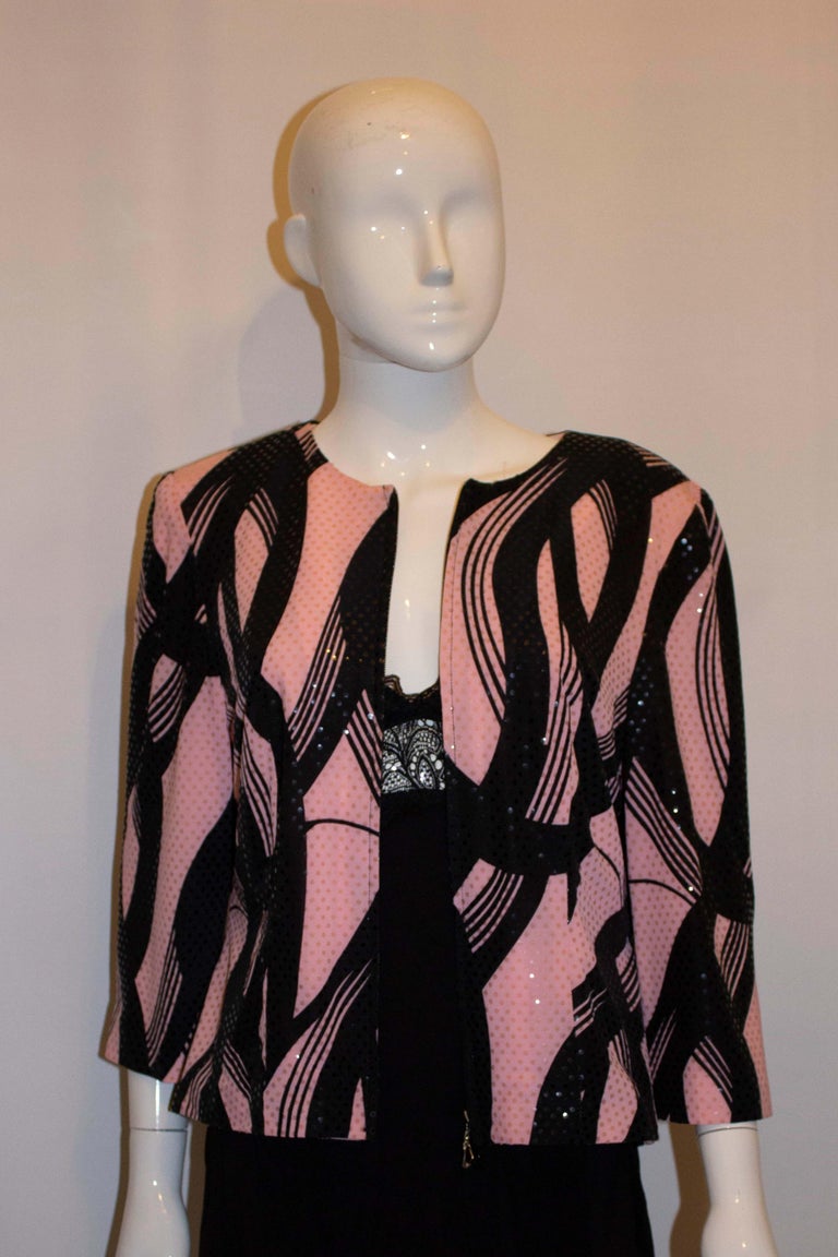Vintage Joseph Ribkoff Pink and Black Sequin Jacket For Sale at 1stDibs