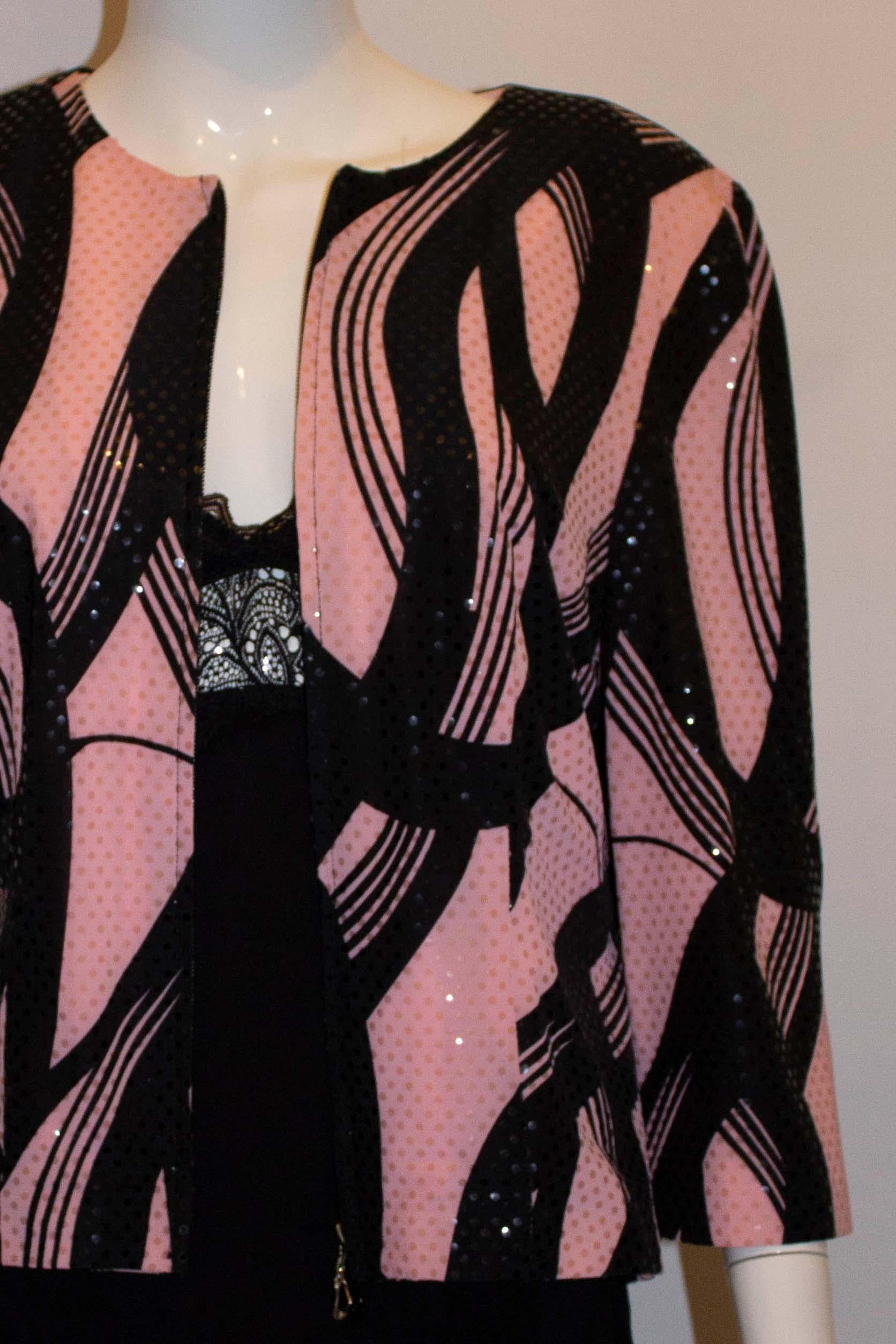 Vintage Joseph Ribkoff Pink and Black Sequin Jacket In Good Condition For Sale In London, GB