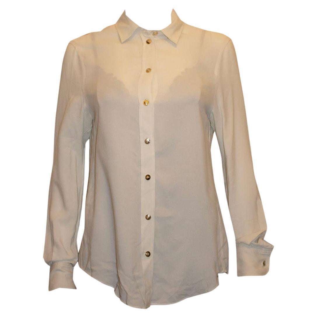 Vintage Joseph White Geripptes Seidenhemd im Angebot