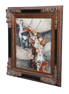 Vintage Joyce Roybal Polo Players Equestrian Horse Oil Painting on Canvas
