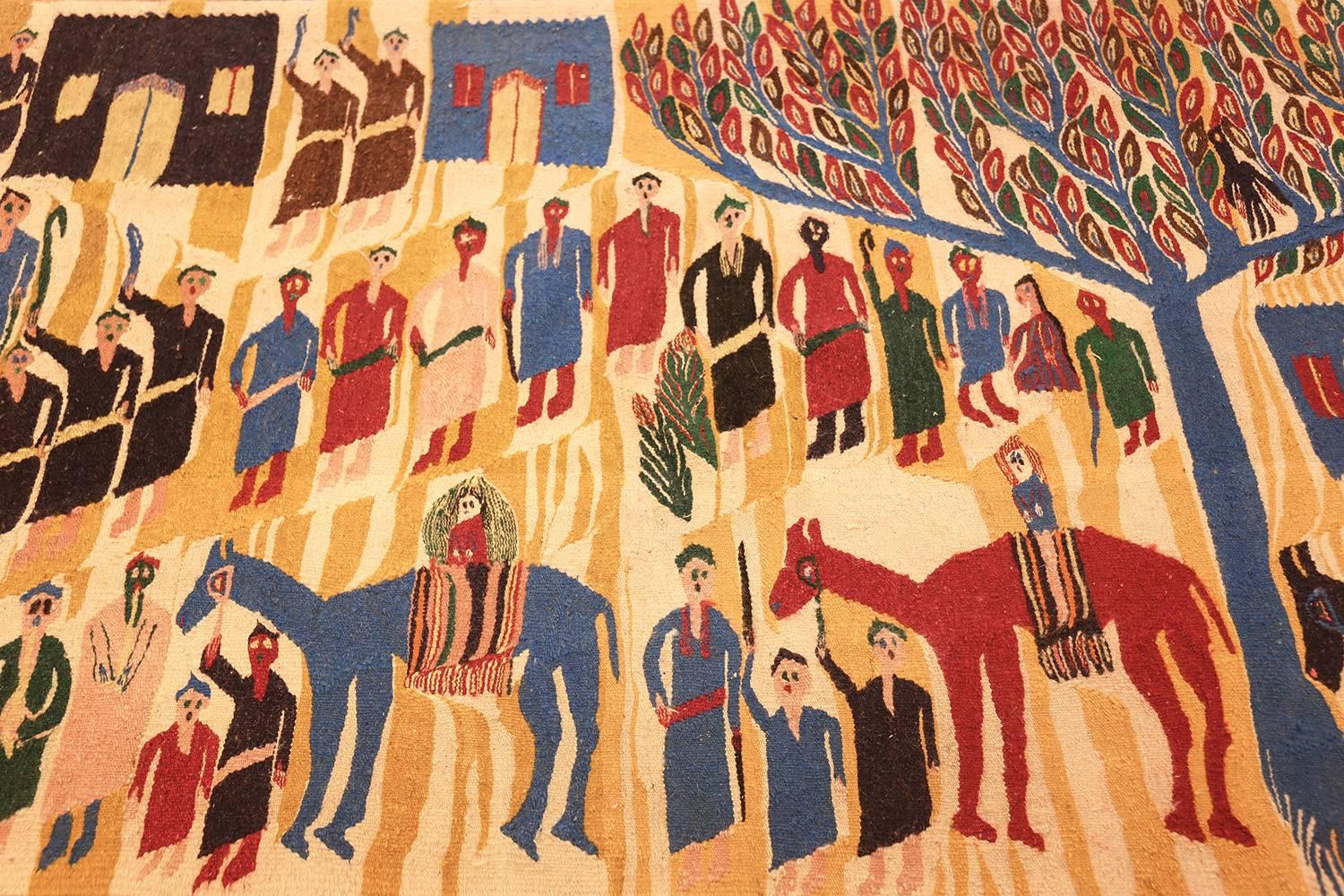 Vintage Judaic Purim Scene Tapestry. Size: 6 ft x 3 ft 9 in  In Excellent Condition For Sale In New York, NY