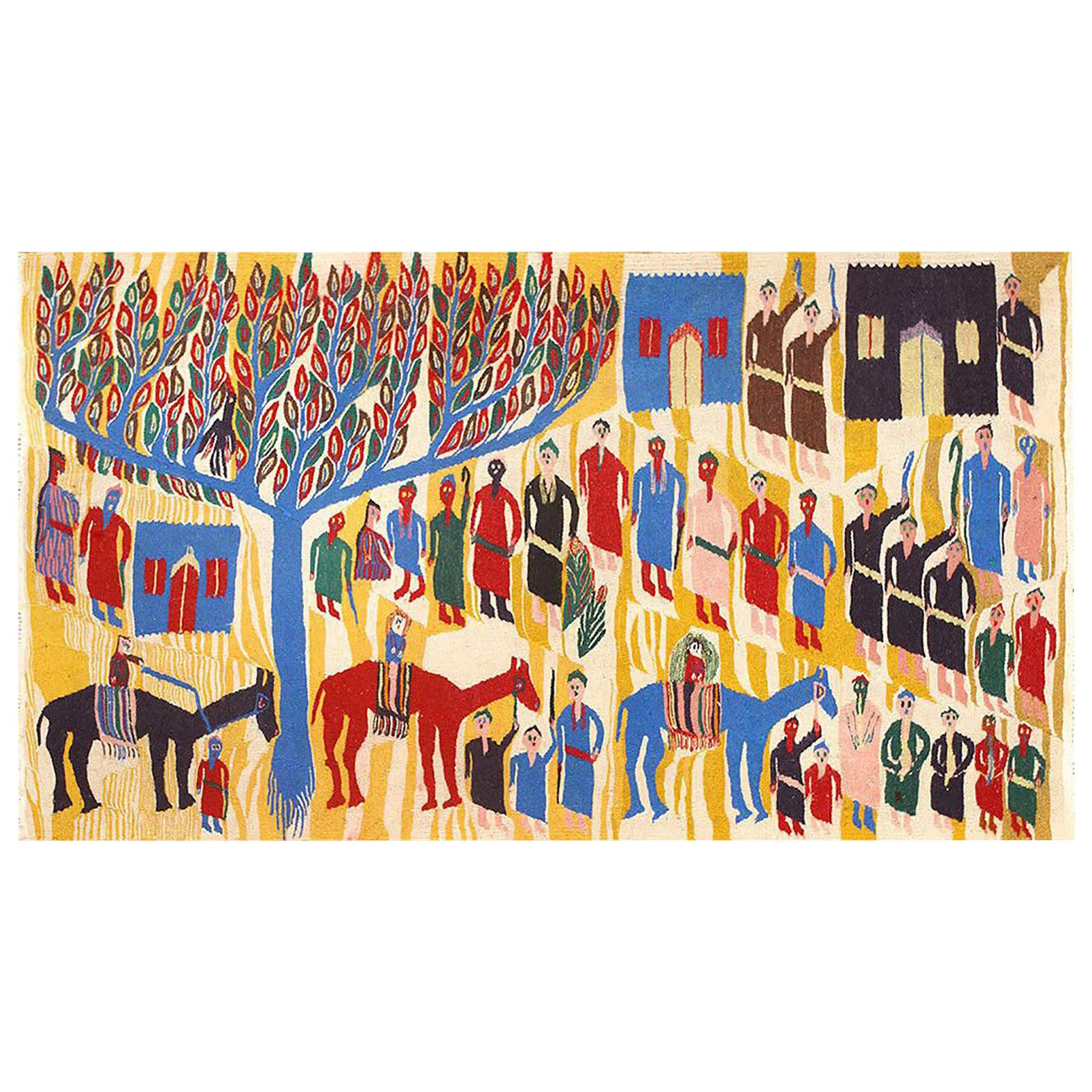 Vintage Judaic Purim Scene Tapestry. Size: 6 ft x 3 ft 9 in 