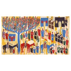 Vintage Judaic Purim Scene Tapestry (Tapisserie de scène de Pourim). Taille : 6 ft x 3 ft 9 in 