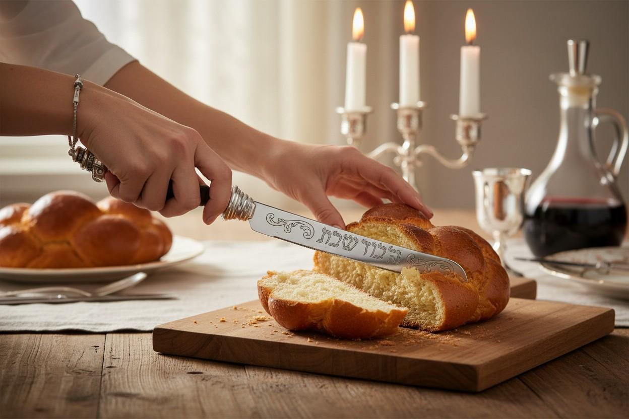 Coltello da challah vintage Judaica Sheffield in acciaio e argento In condizioni buone in vendita a New York, NY