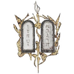 Vintage Judaica Ten Commandments Bronze Plaque