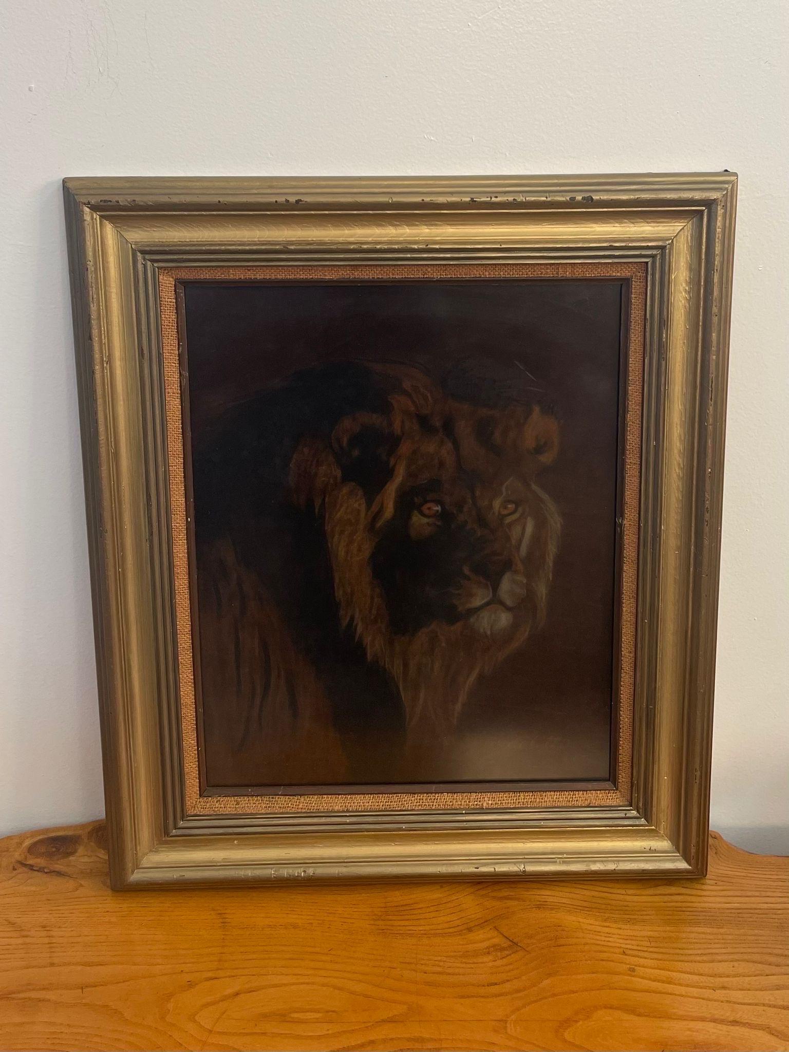 Possibly acrylic or pastel on brown velvet. This painting is subtle and striking, complemented well with the gold toned frame. Vintage Condition Consistent with Age as Pictured.

Dimensions. 23 W ; 1 D ; 27 H