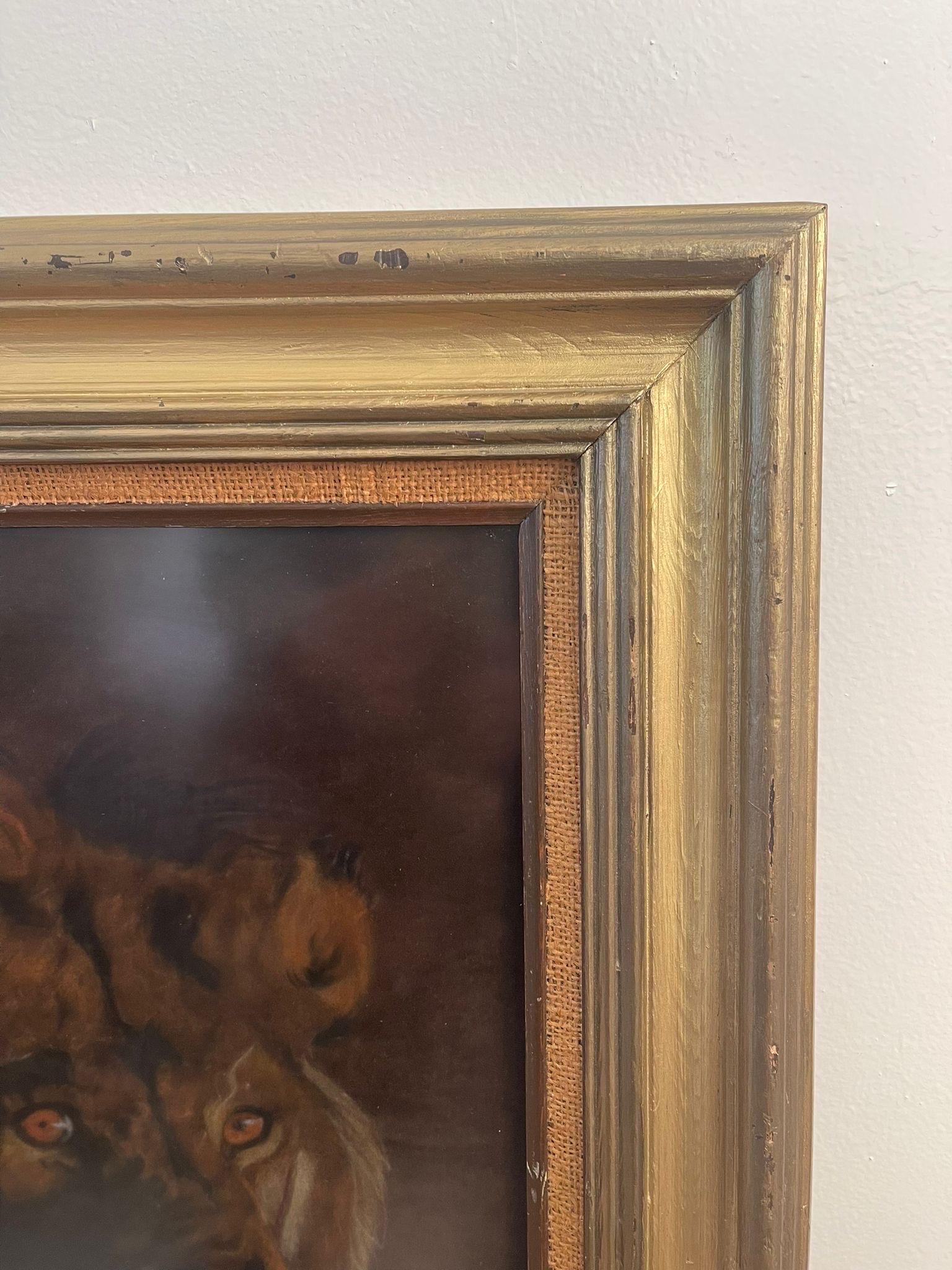Fin du 20e siècle Peinture originale vintage de Judi Otto représentant un lion sur velours Brown. en vente