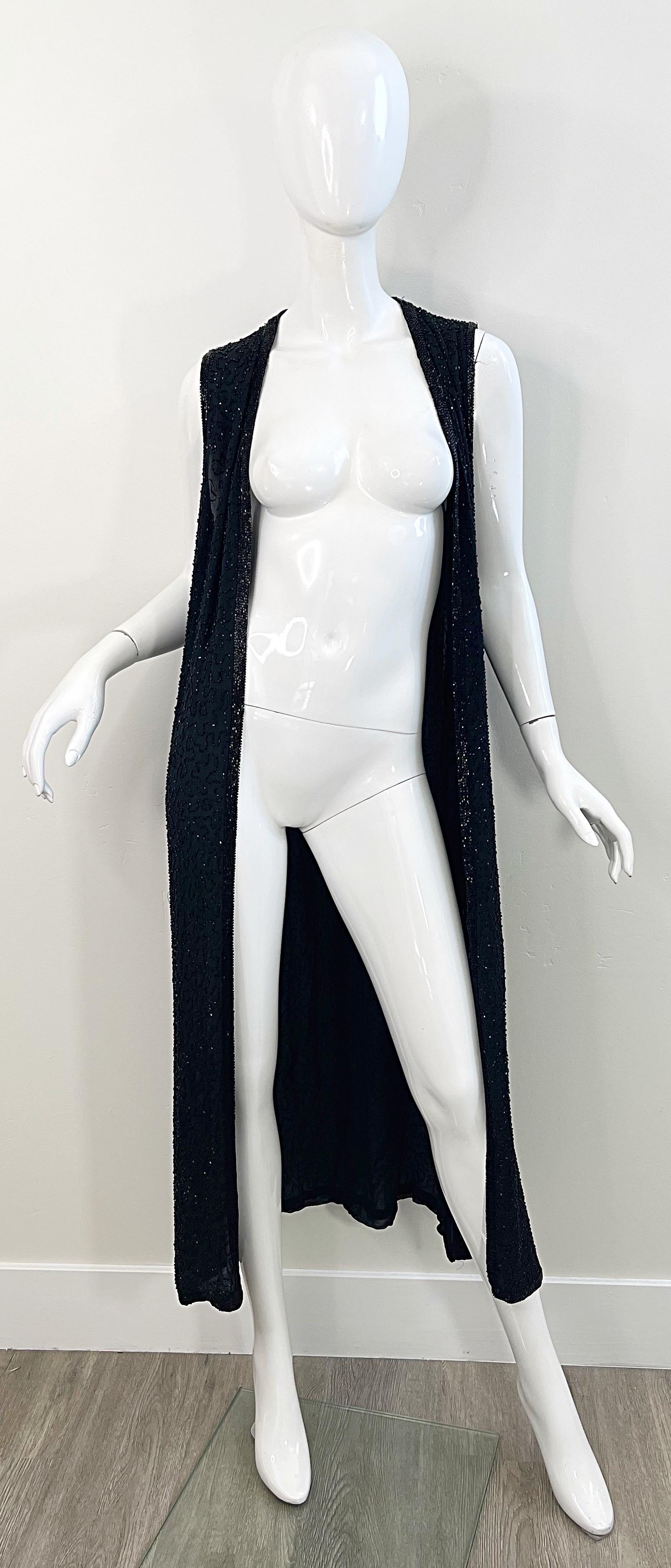 Vintage Judith Ann Años 90 Gasa de seda negra con cuentas Chaleco plumífero años 90 Mediano en Excelente estado para la venta en San Diego, CA