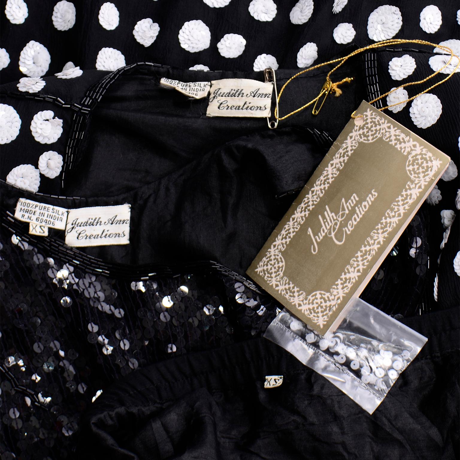 Vintage Judith Ann Creations Silk Beaded 3Pc Polka Dot Dress W Sequins New w Tag 6