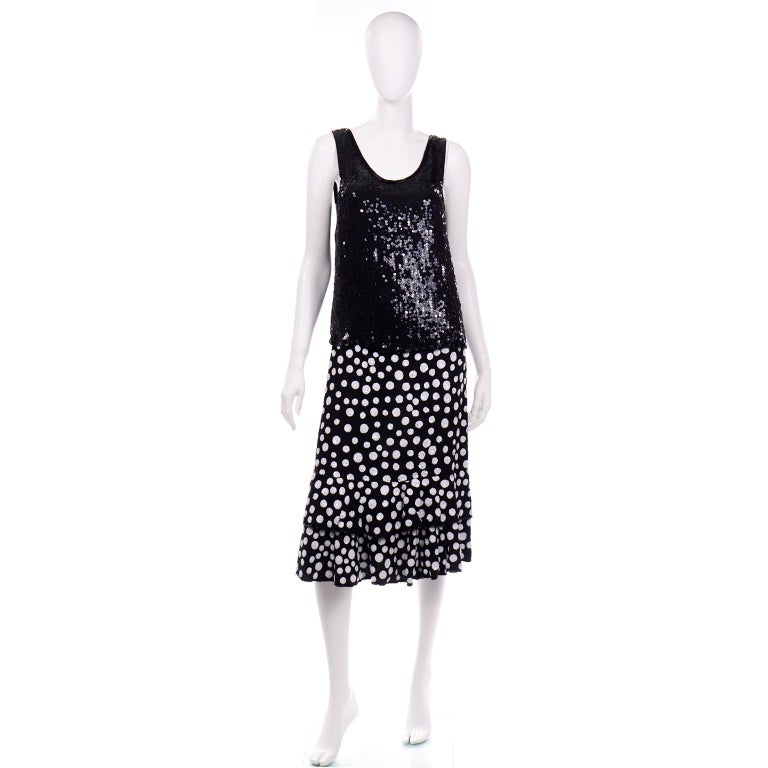 Vintage Judith Ann Creations Silk Beaded 3Pc Polka Dot Dress W Sequins