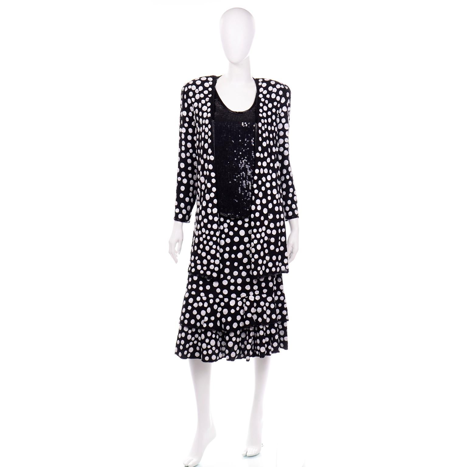 Vintage Judith Ann Creations Seta Perline 3Pc Vestito Dot Dot Dot Paillettes Nuovo con Etichetta In condizioni Nuovo a Portland, OR