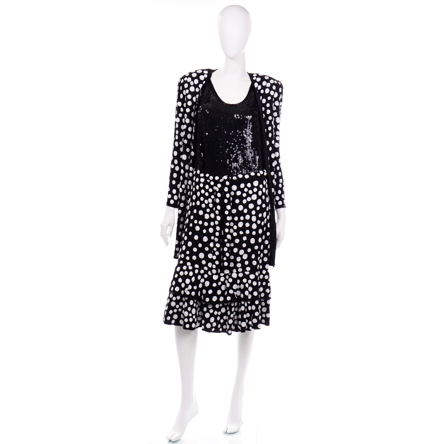 Women's Vintage Judith Ann Creations Silk Beaded 3Pc Polka Dot Dress W Sequins New w Tag