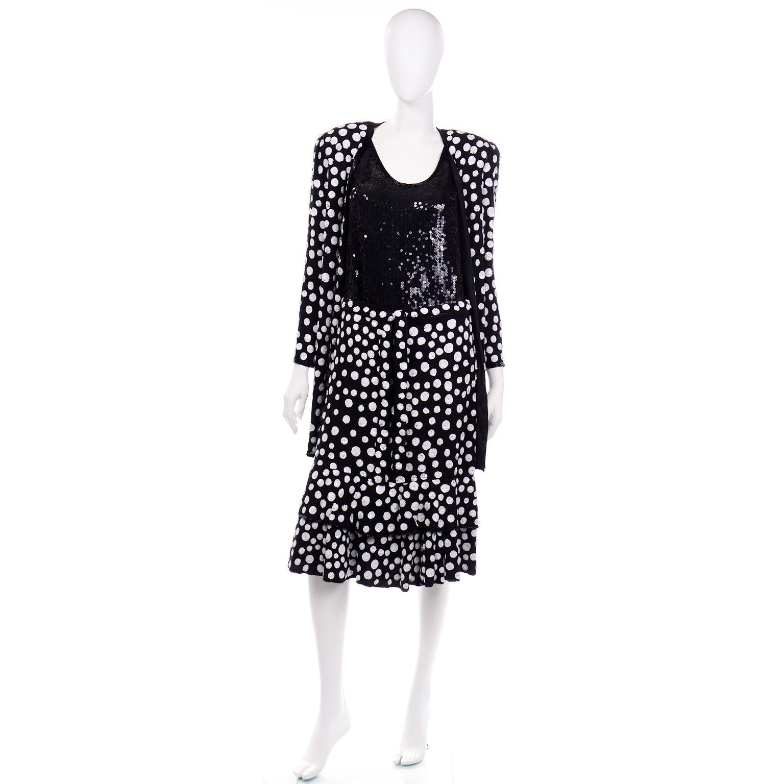 Donna Vintage Judith Ann Creations Seta Perline 3Pc Vestito Dot Dot Dot Paillettes Nuovo con Etichetta
