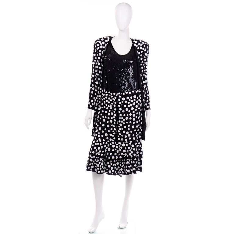 Vintage Judith Ann Creations Silk Beaded 3Pc Polka Dot Dress W Sequins ...