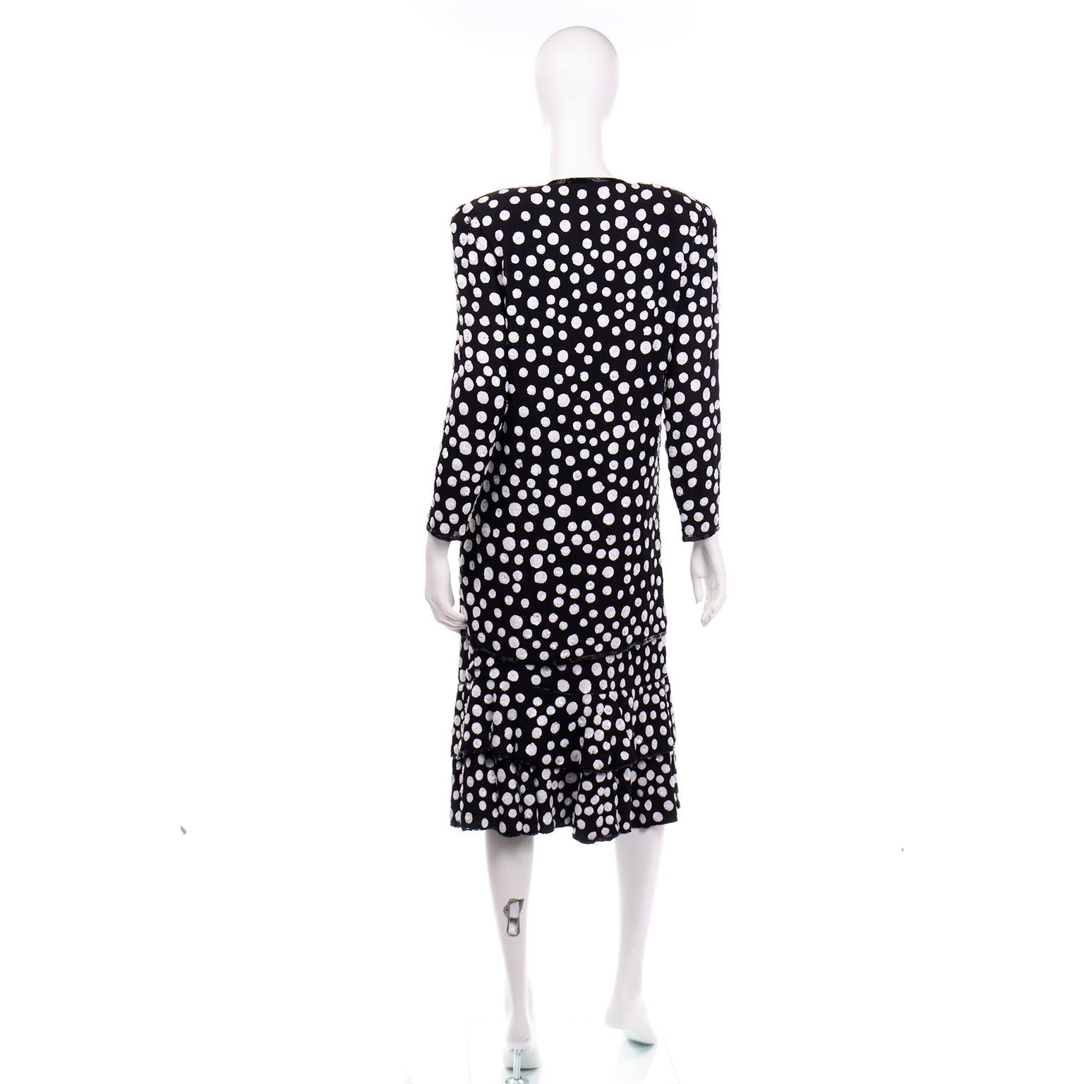 Vintage Judith Ann Creations Silk Beaded 3Pc Polka Dot Dress W Sequins New w Tag 1