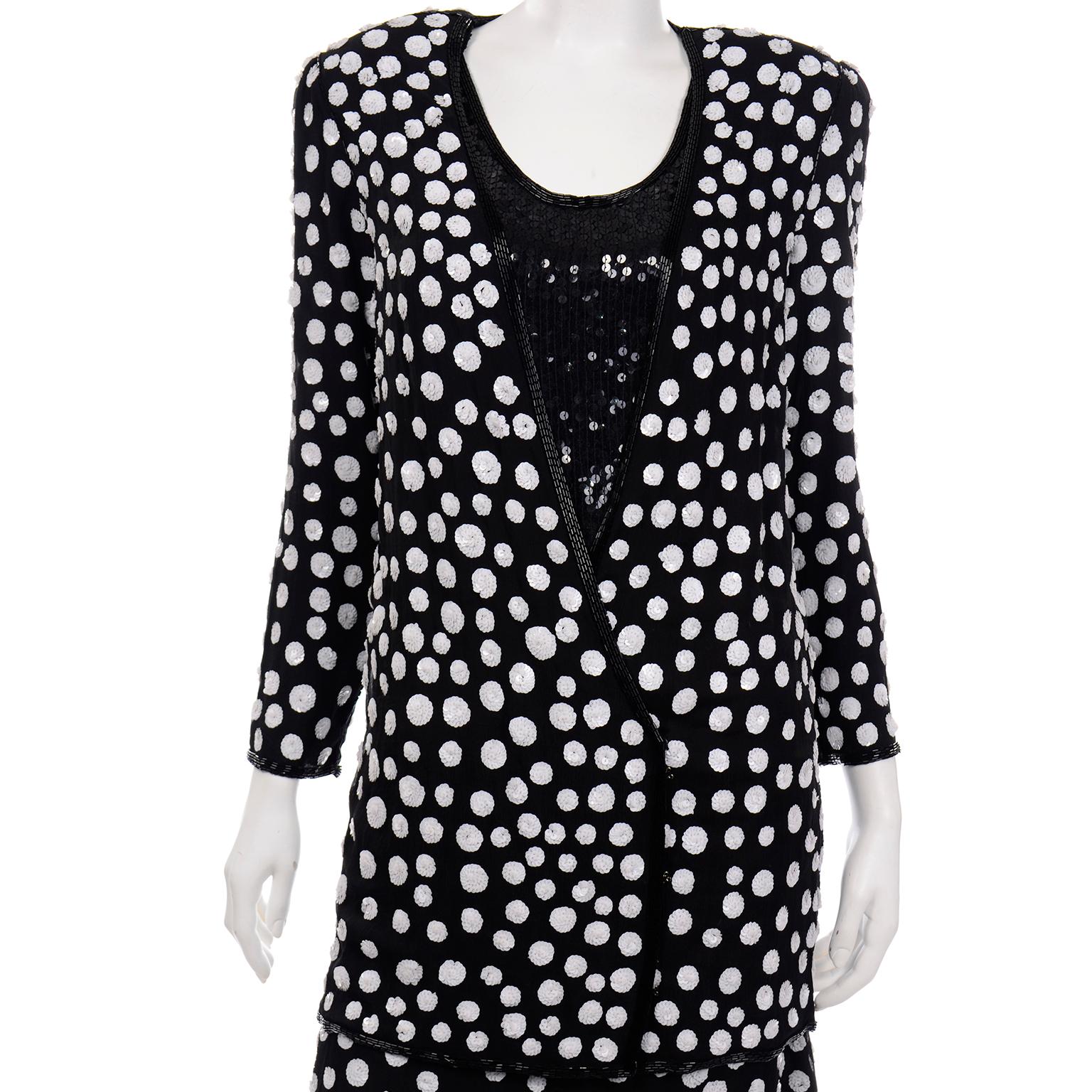 Vintage Judith Ann Creations Silk Beaded 3Pc Polka Dot Dress W Sequins New w Tag 2