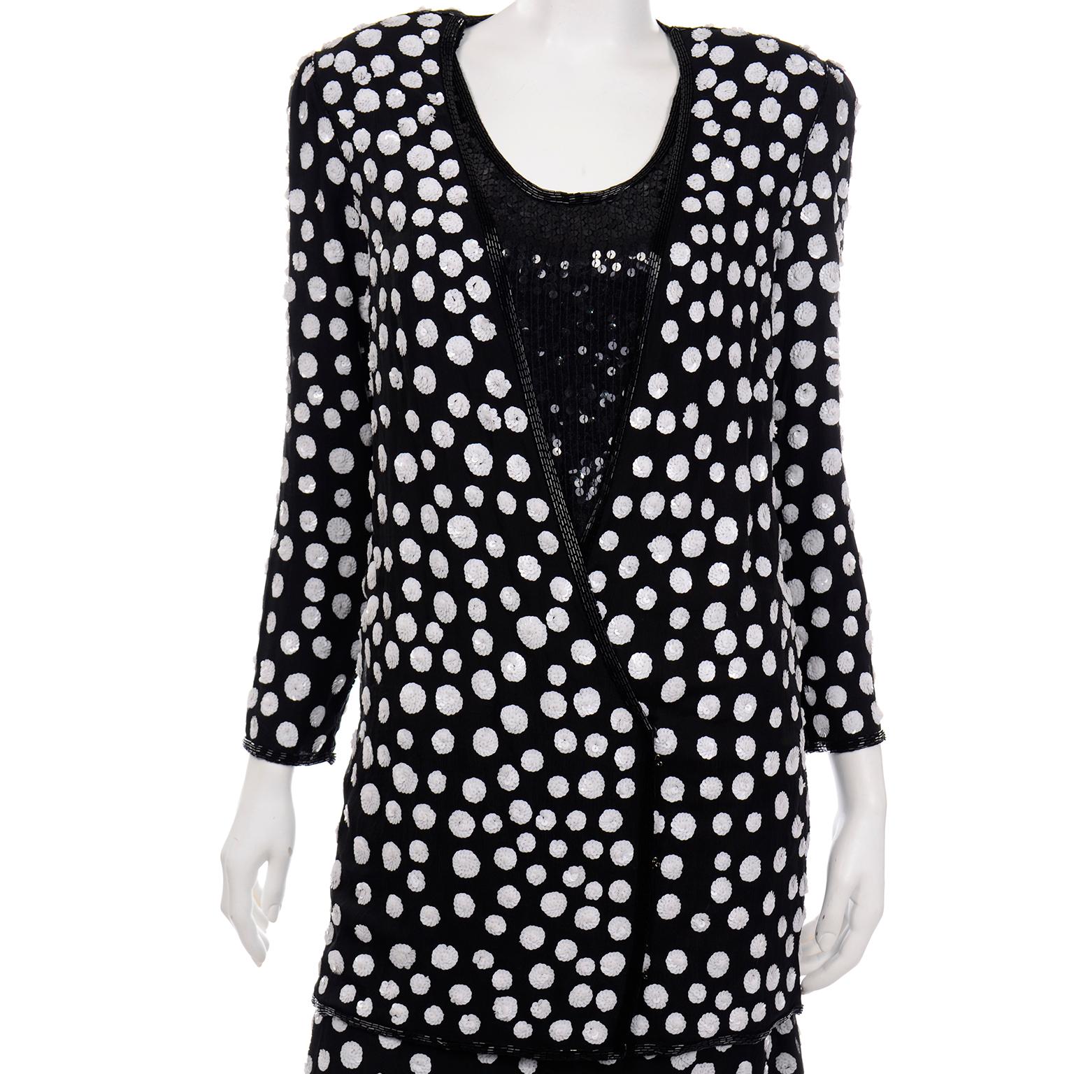 Vintage Judith Ann Creations Seta Perline 3Pc Vestito Dot Dot Dot Paillettes Nuovo con Etichetta 2