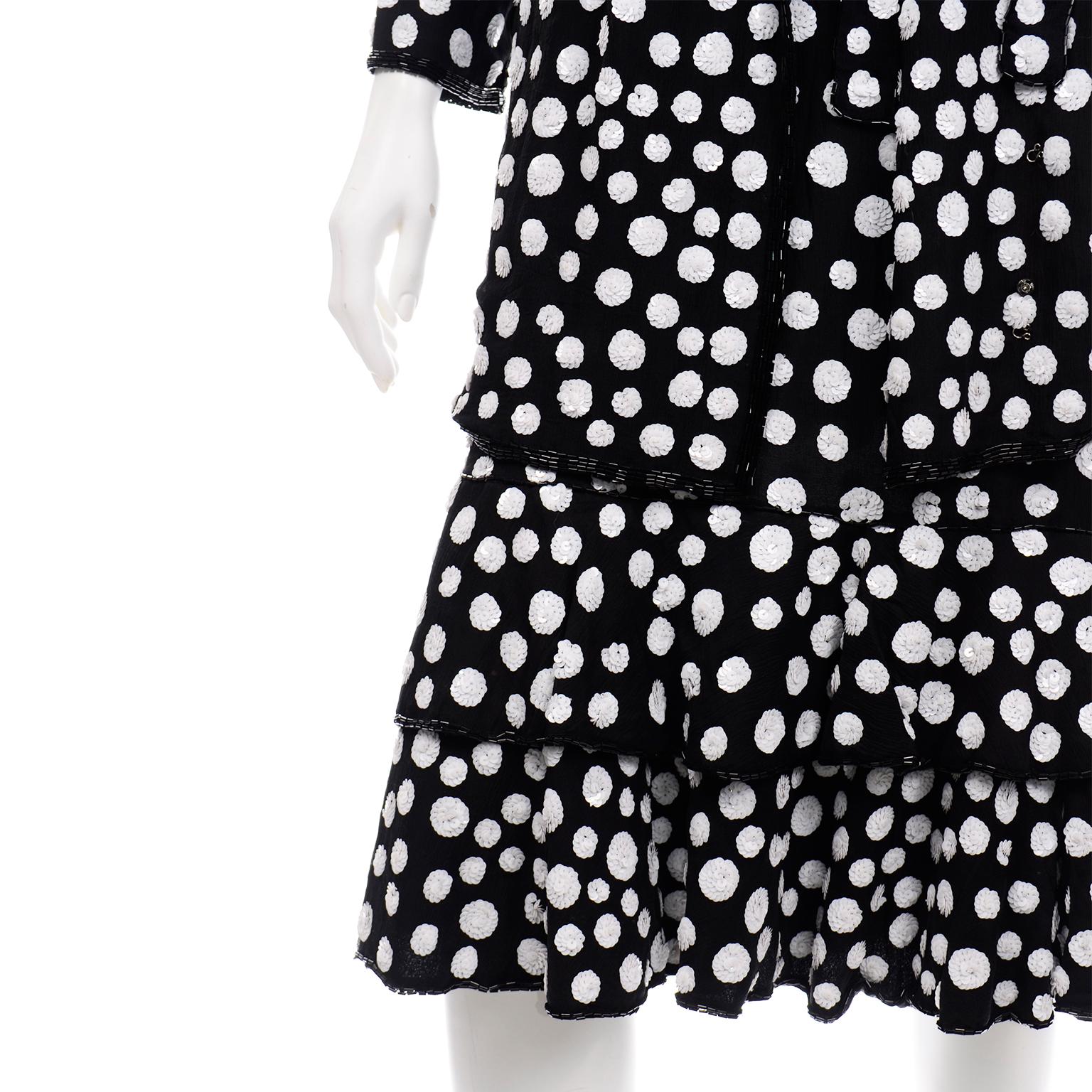 Vintage Judith Ann Creations Silk Beaded 3Pc Polka Dot Dress W Sequins New w Tag 3