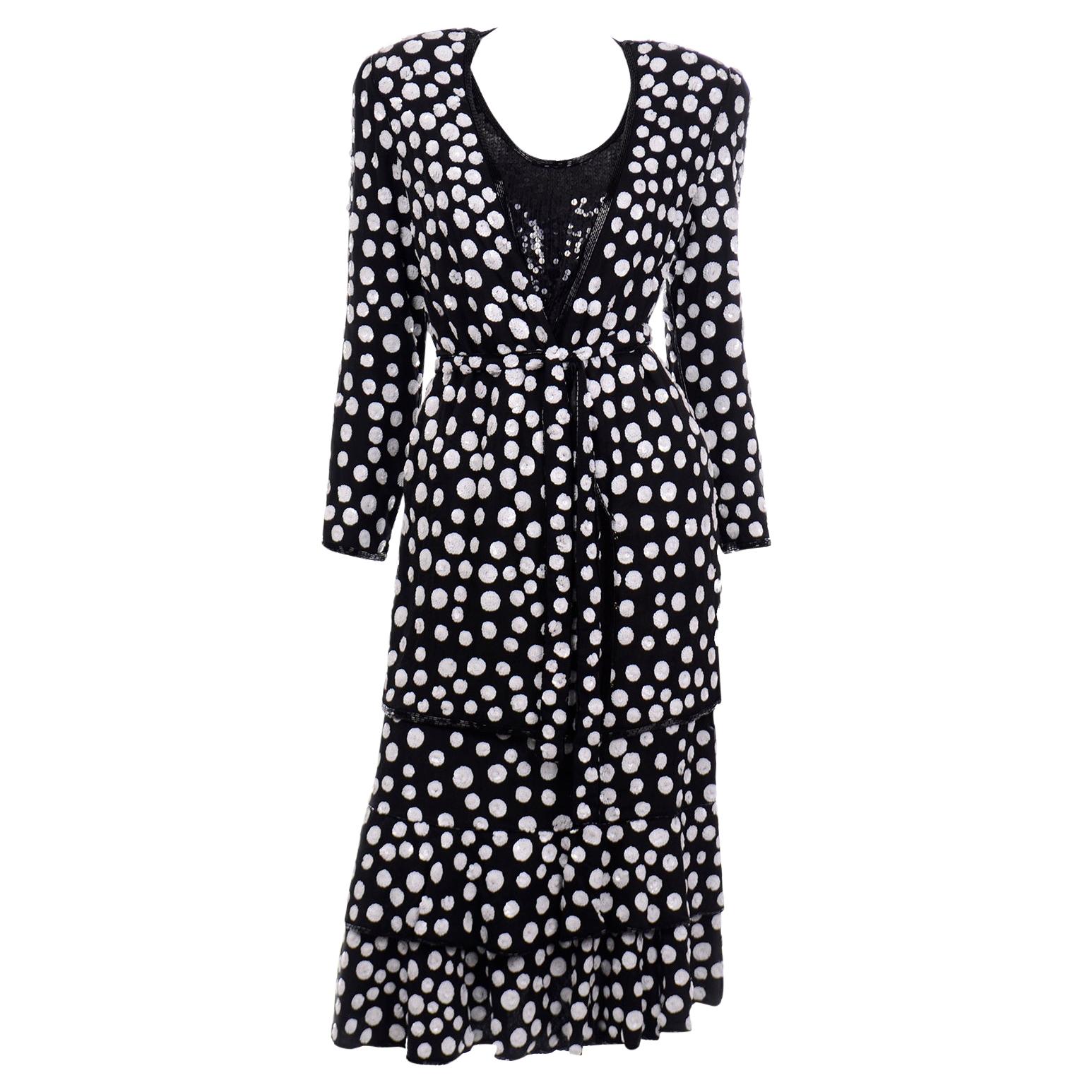 Vintage Judith Ann Creations Silk Beaded 3Pc Polka Dot Dress W Sequins New w Tag