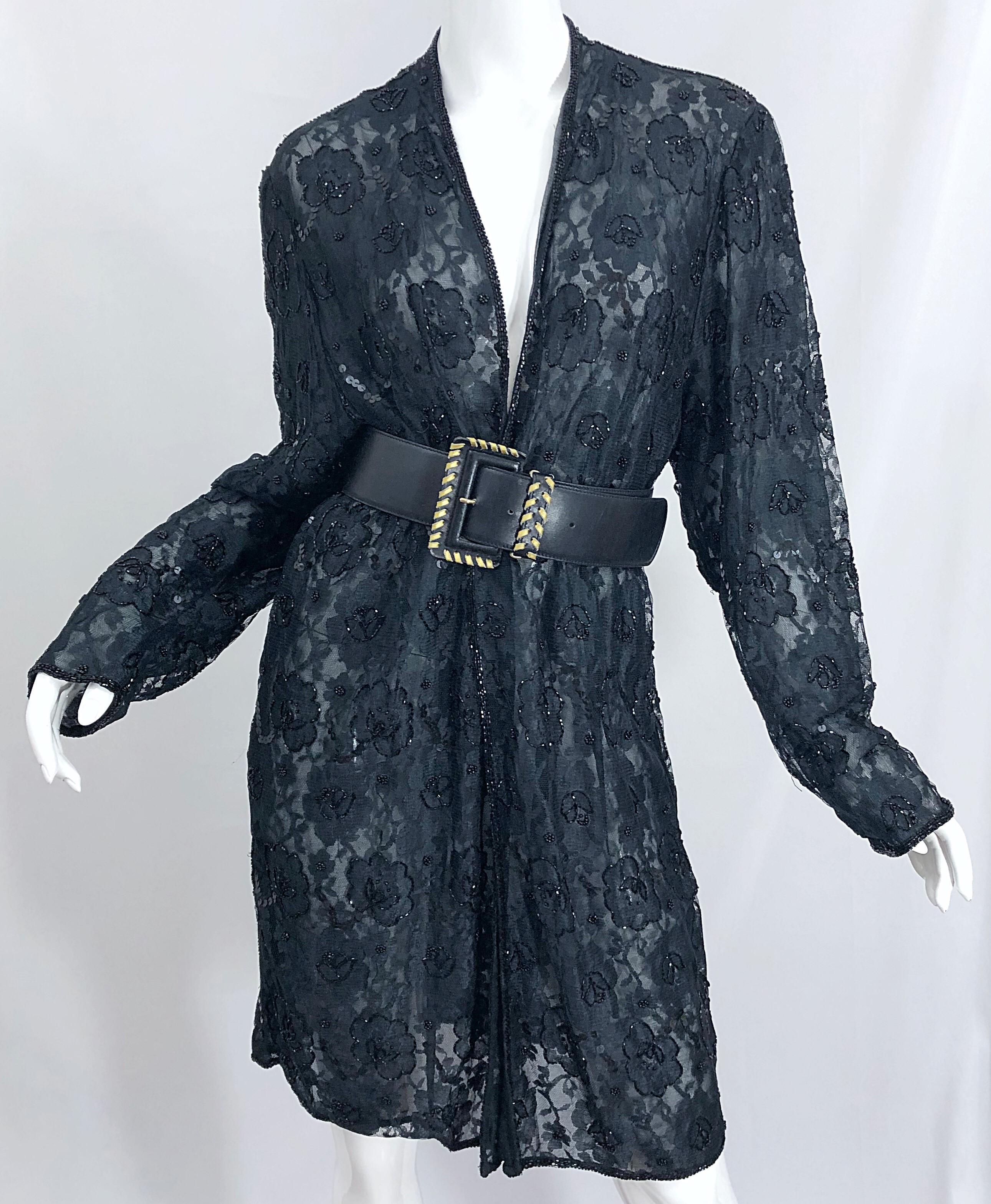 Vintage 90s I.Magnin sheer long sleeve open robe kimono cover