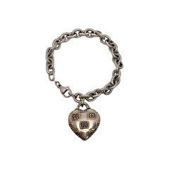Vintage Judith Jack Sterling Silver Marcasite Heart Charm Dangle Bracelet
