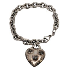 Vintage Judith Jack Sterling Silver Marcasite Heart Charm Dangle Bracelet