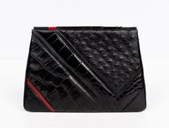 Vintage Judith Leiber 1982 Art Deco Alligator & Ostrich Shoulder Bag, Documented