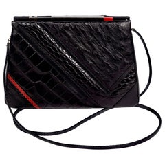 Vintage Judith Leiber 1982 Art Deco Alligator & Ostrich Shoulder Bag, Documented