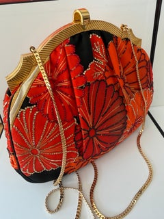 Bolso vintage Judith Leiber inspirado en Asia Rojo Naranja Cristal Floral
