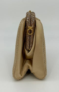Vintage Judith Leiber Beige Pleated Silk Swarovski Crystal Top Clutch c1980s
