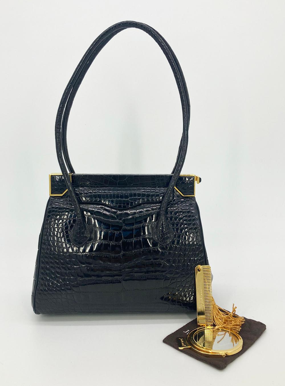 Vintage Judith Leiber Black Alligator Handbag For Sale 6