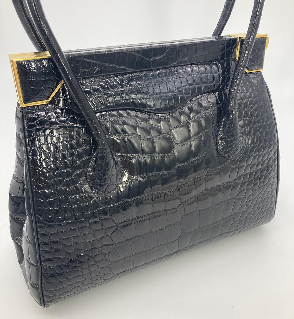 Vintage Judith Leiber Black Alligator Handbag For Sale 3