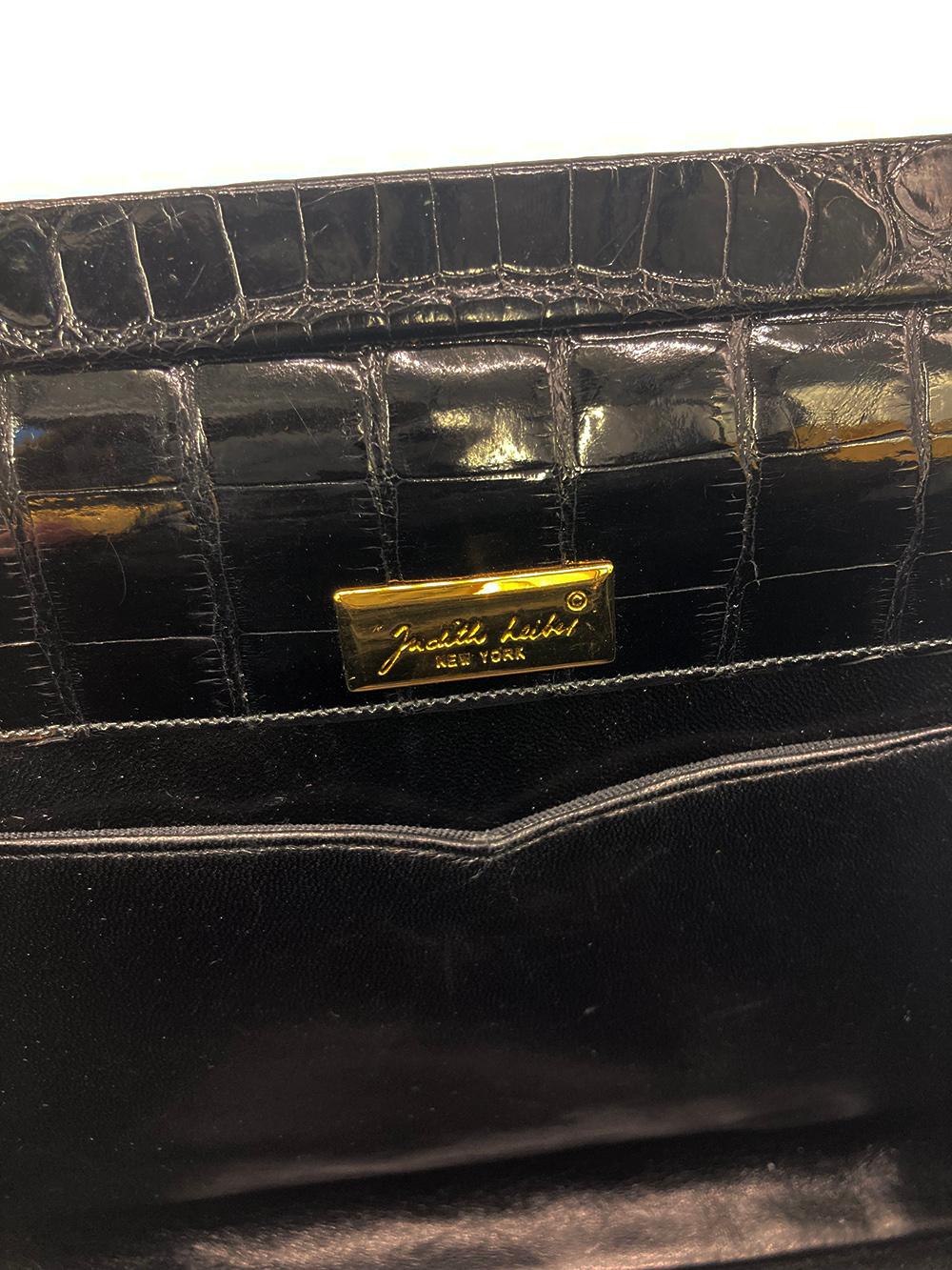 Vintage Judith Leiber Black Alligator Handbag For Sale 5