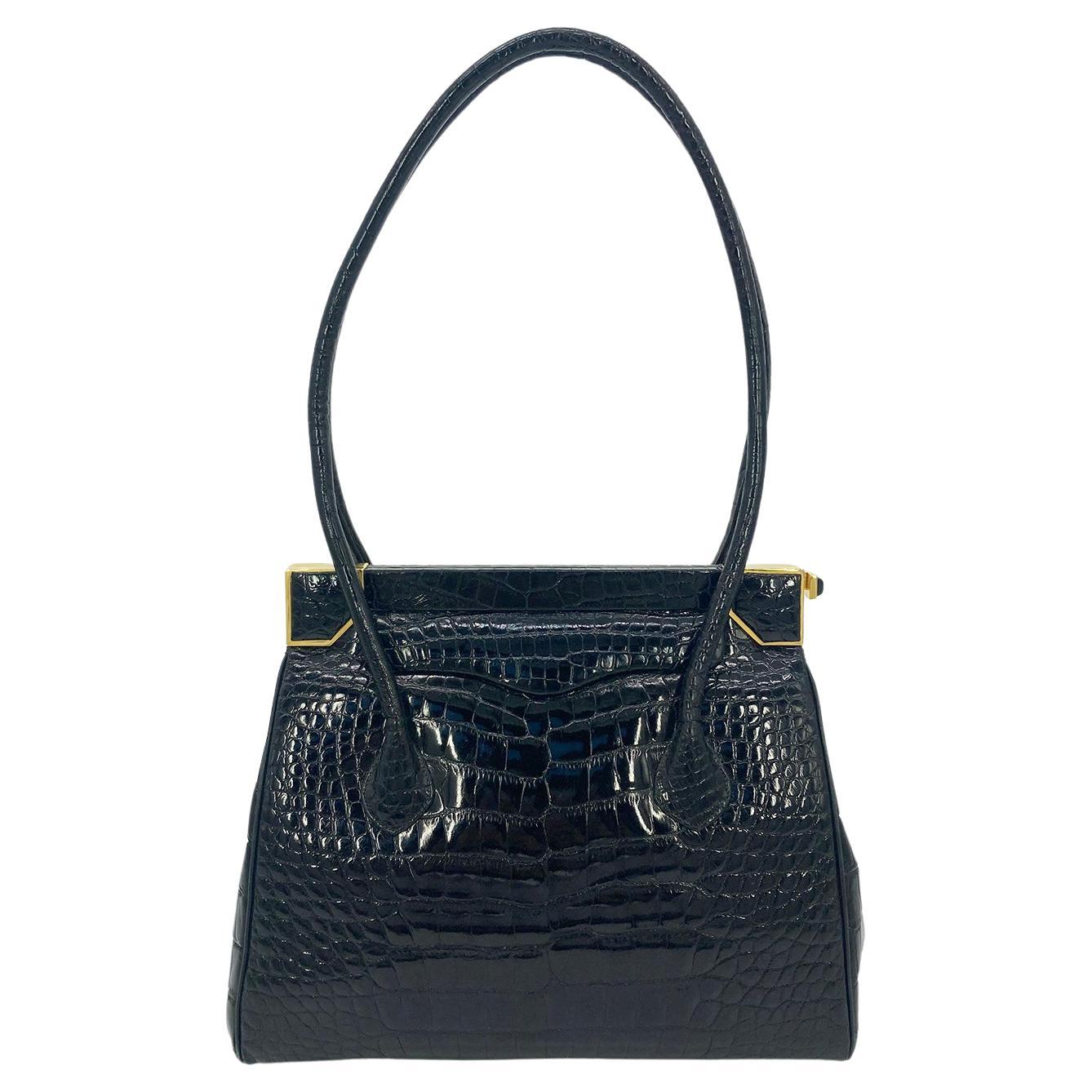 Vintage Judith Leiber Black Alligator Handbag For Sale