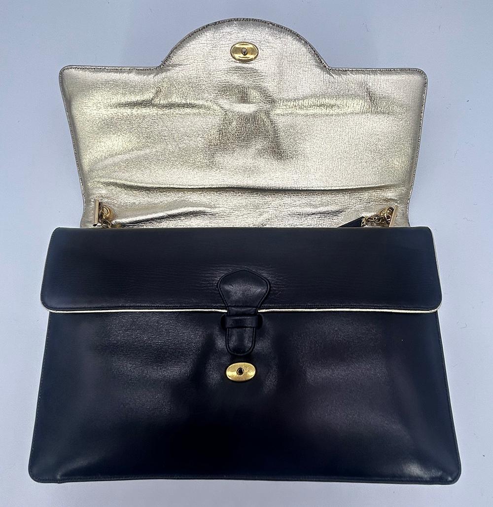 Vintage Judith Leiber Black Box Calf Leather Clutch For Sale 7