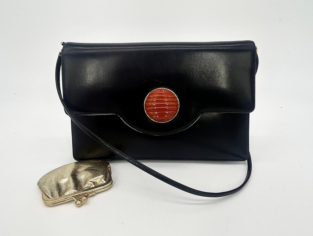 Vintage Judith Leiber Black Box Calf Leather Clutch For Sale 12