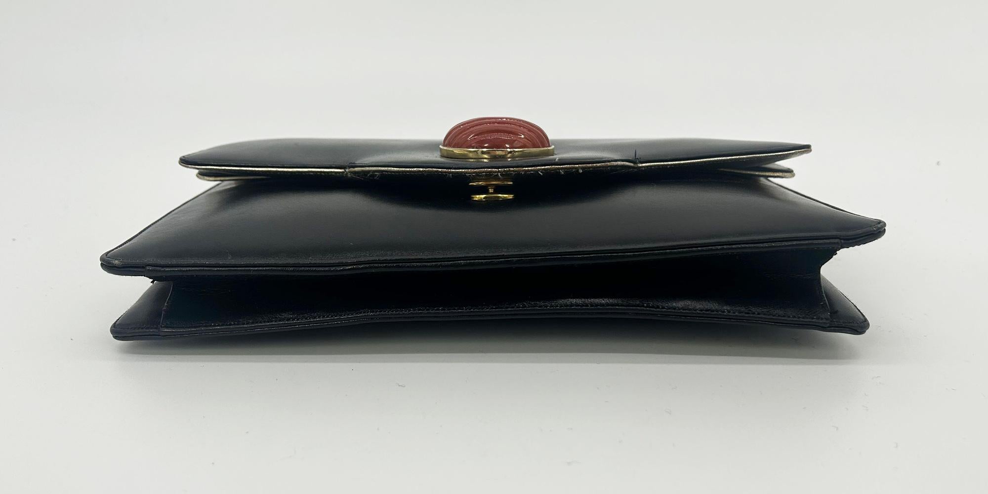 Vintage Judith Leiber Black Box Calf Leather Clutch In Good Condition For Sale In Philadelphia, PA