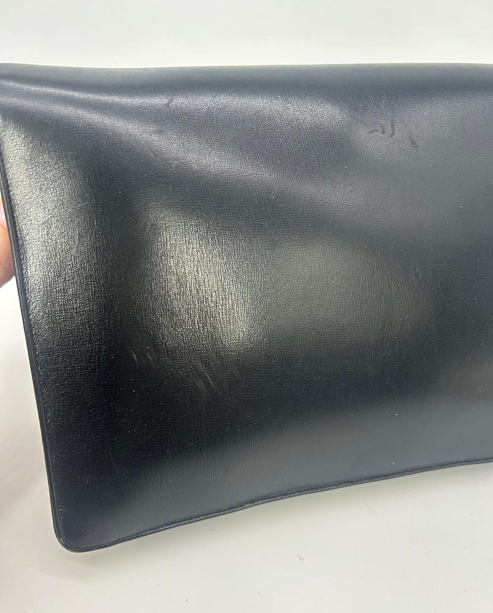 Vintage Judith Leiber Black Box Calf Leather Clutch For Sale 3
