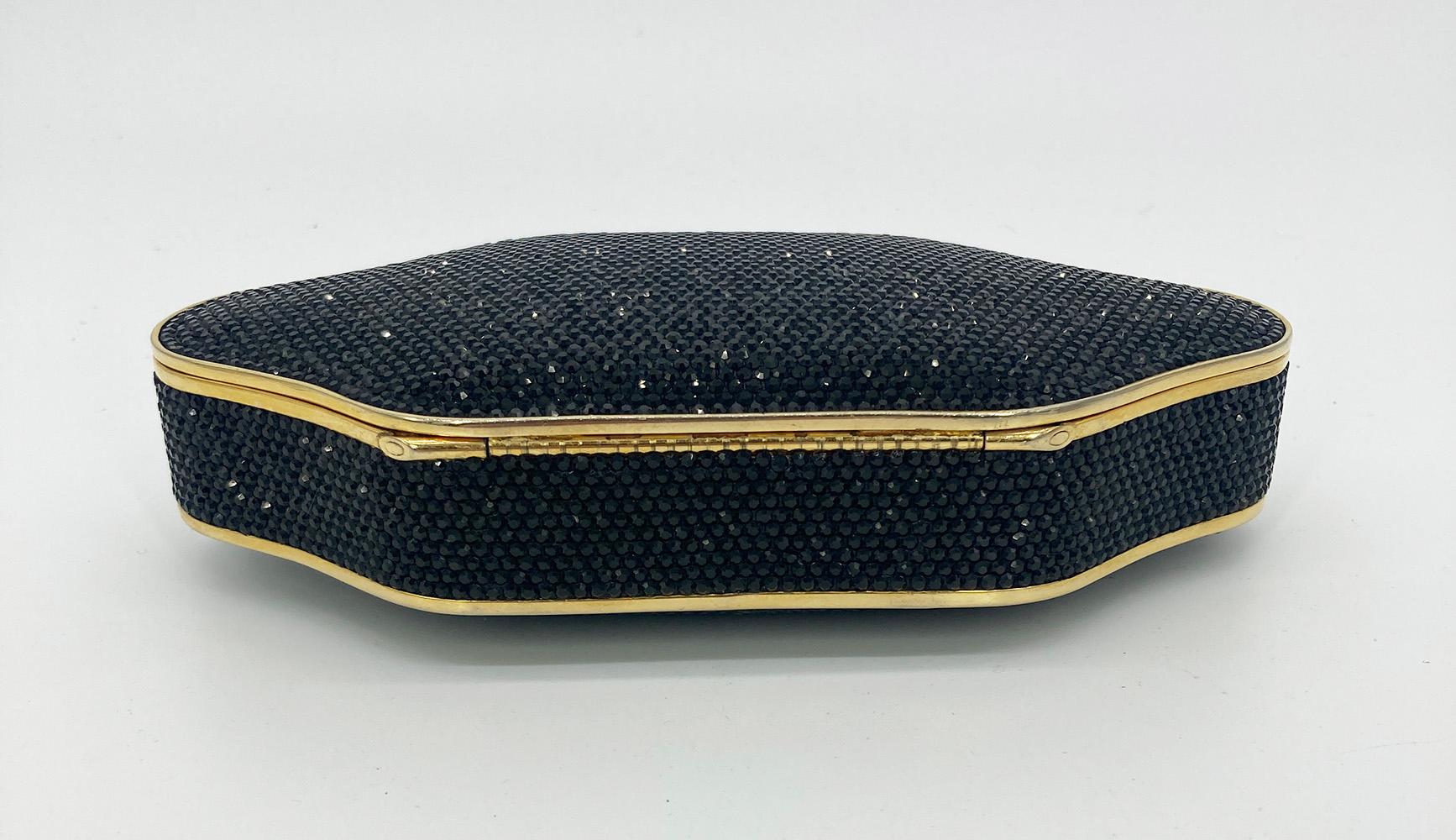 Judith Leiber Black Crystal Large Minaudiere For Sale 1