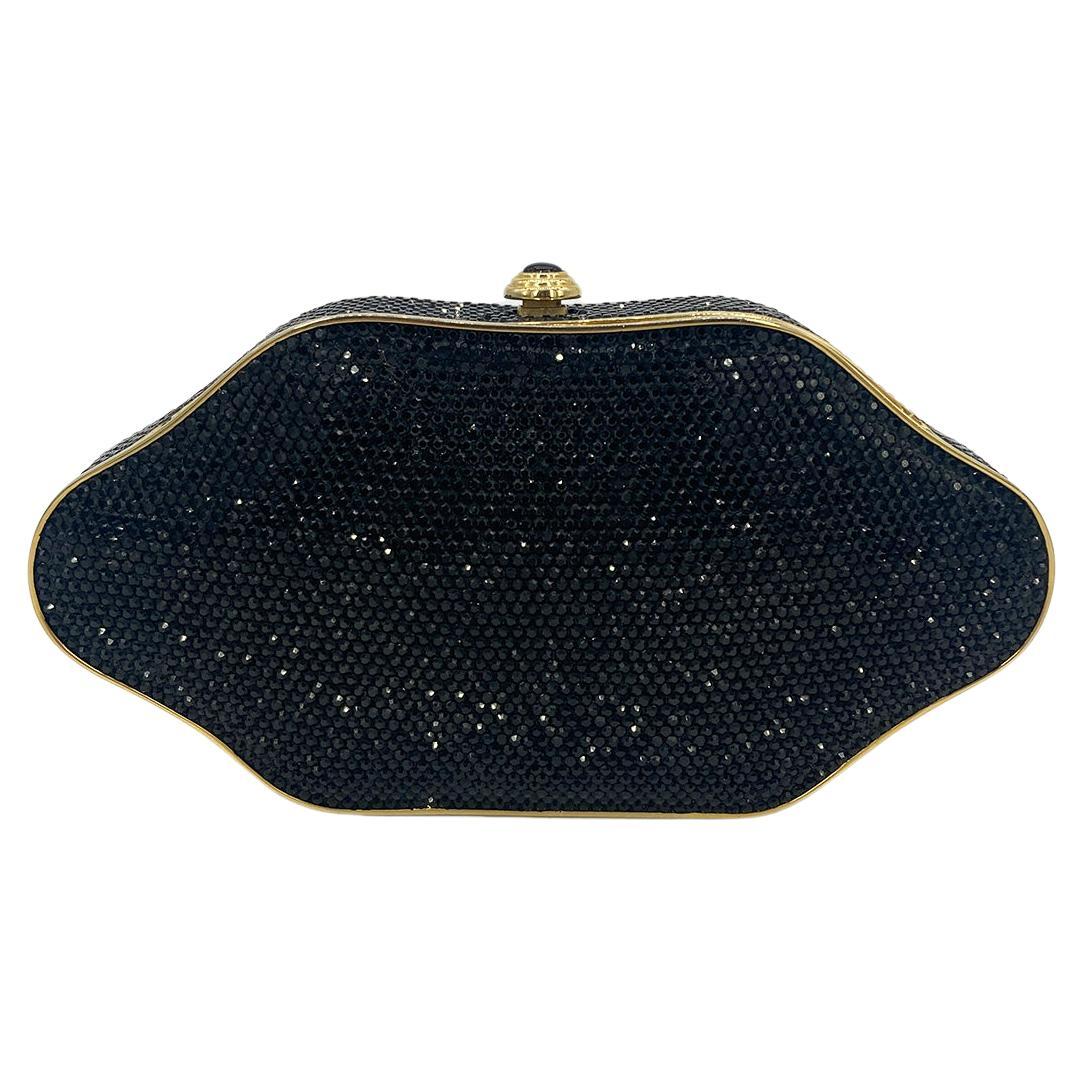 Judith Leiber Black Crystal Large Minaudiere For Sale