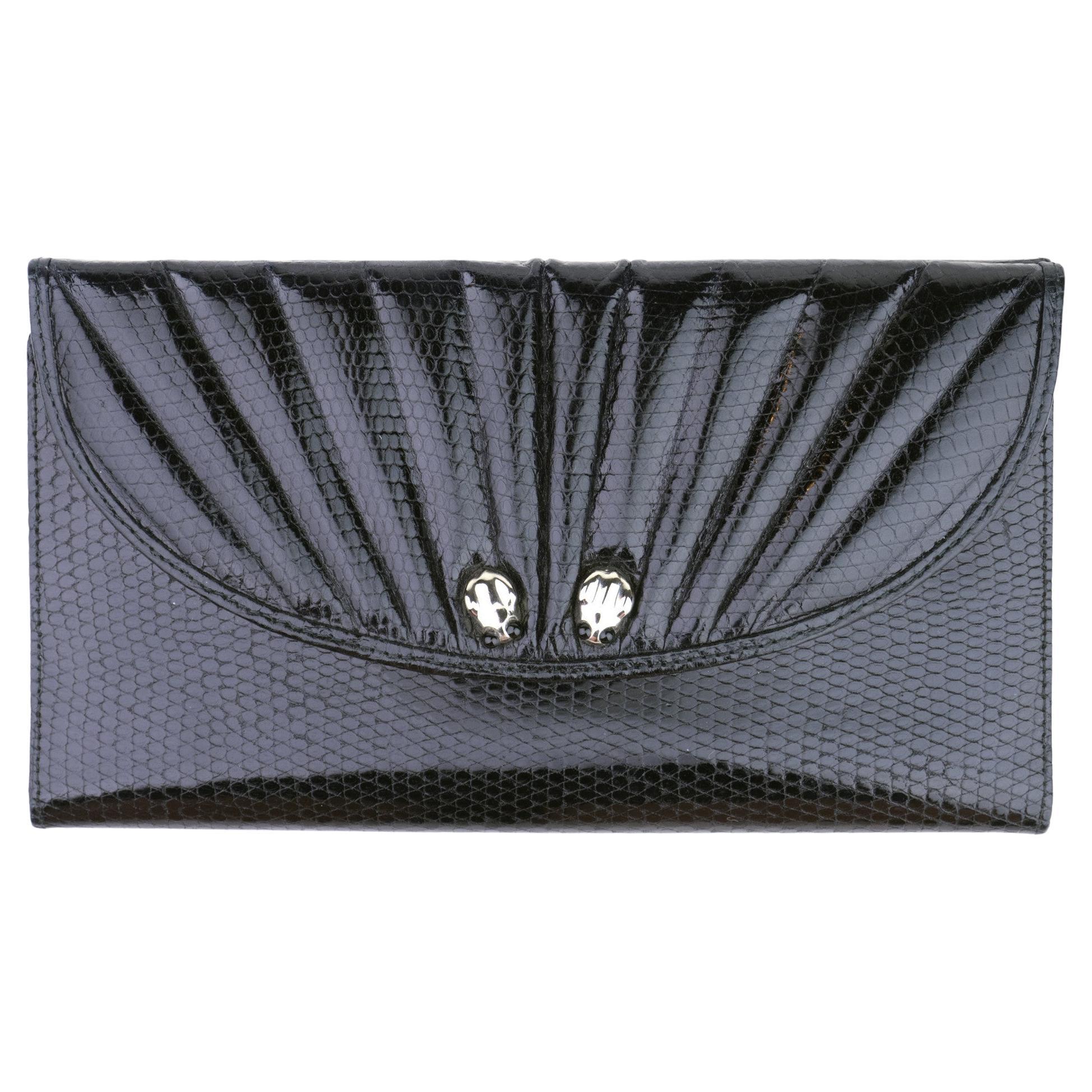 Vintage Judith Leiber Black Leather Wallet, 1980s For Sale