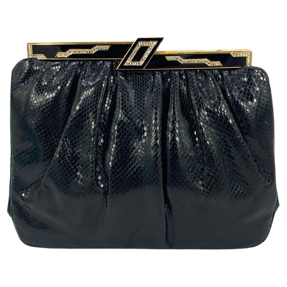 Judith Leiber Black Lizard Black Enamel Gold Top